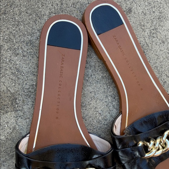 Zara Black Sandals with Gold Chain Accent - Picture 3 of 5